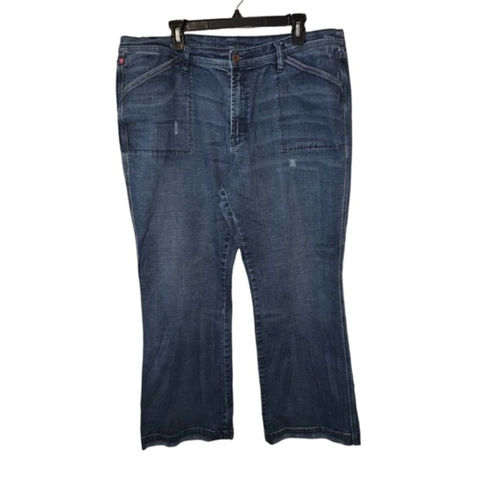 Seven7 Premium Mid Rise Flare Leg Jeans Plus Size 22 Blue Medium Wash Distressed